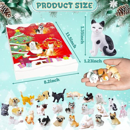 Bbiamsleep Christmas Advent Calendar - 24 Mini Cat & Dog Figurines for Festive Countdown | Holiday Home Decor