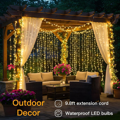 Suddus Curtain Lights - 200 LED Fairy String Lights for Indoor/Outdoor Decor | Warm White