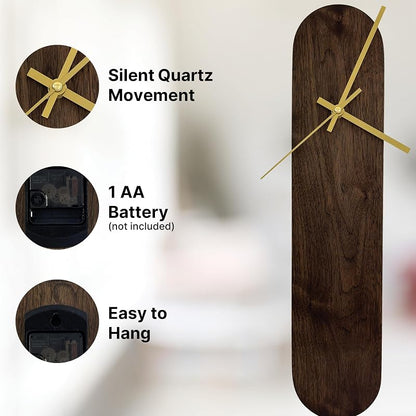 Solid Walnut Oval Wall Clock 18 Inch | Minimalist Silent Quartz Movement