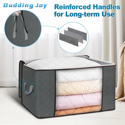 Skiennix 90L Large Storage Bags - 6 Pack & Under Bed Storage Containers - Gray, Reinforced Handles for Clothes & Bedding