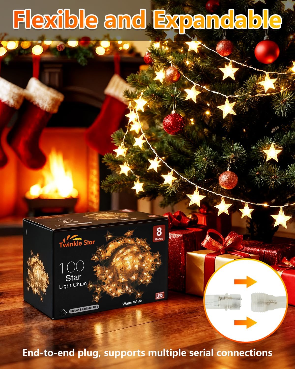 Twinkle Star 100 LED Star String Lights - 33FT Waterproof Fairy Lights for Indoor/Outdoor Decor