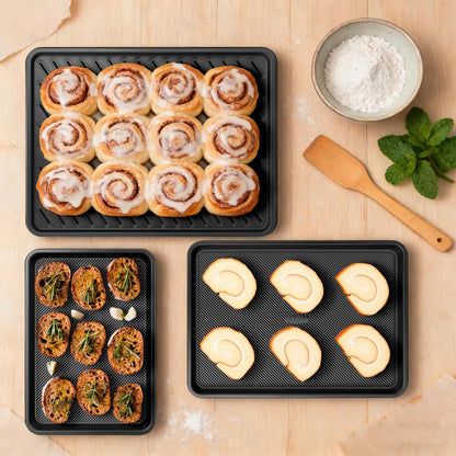Skiennix Nonstick Cookie Sheets - Heavy Duty Baking Set with Cooling Rack | Set of 4, 0.8mm Thickness