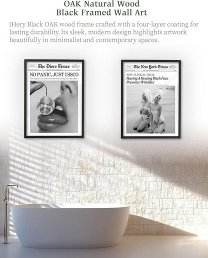 iHery Premium Natural Black Oak Wood Wall Art - Trendy Framed Canvas Decor for Bedroom & Living Room | 12x16in