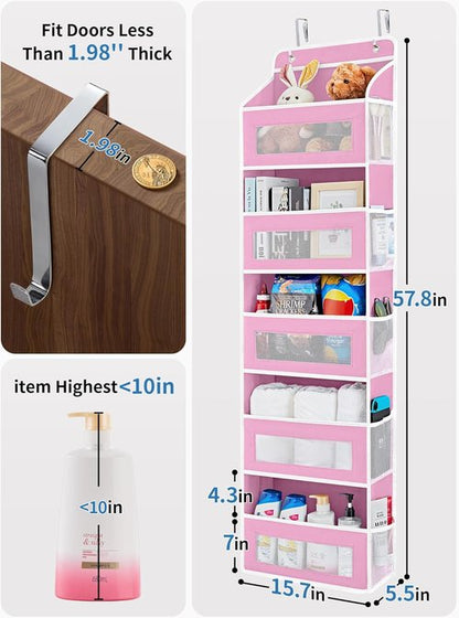 JARLINK Over The Door Organizer - 5 Shelf Hanging Storage with 5 Large Pockets | Anti-Tilt Design, Pink