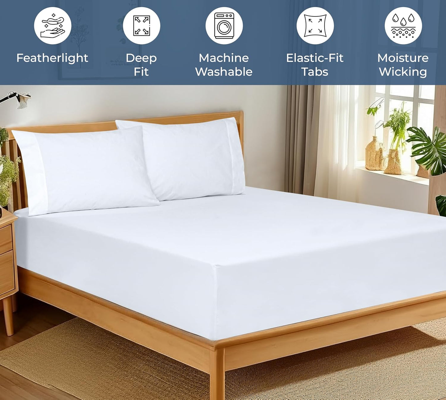 Royale Linens Organic Cotton Fitted Sheet - Super Soft Percale Weave - Queen Size (60"x80"+15") - White
