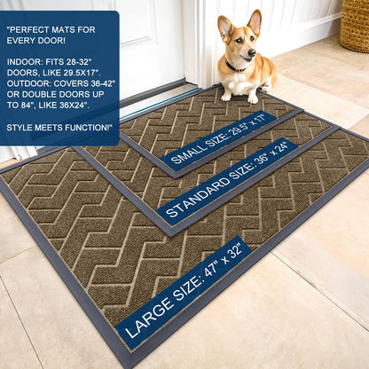 OLANLY Front Door Mat Indoor Outdoor Entrance, Waterproof All-Season, All-Weather Doormat, Sturdy Natural Rubber, Low Profile, Easy Clean Patio Porch Entryway Mat, Herringbone Brick (Brown, 29.5x17)