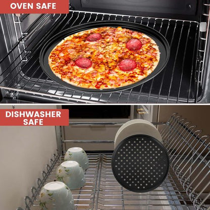 4 Pack 12 Inch Round Pizza Pan with Holes, Pizza Tray for Oven Carbon Steel Non-Stick Platter Bakeware, Baking Pans, for Home Restaurant Kitchen Baking(Black)