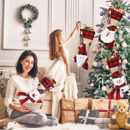 Personalized Christmas Stockings 4Pack Burlap Plaid - Red (Variation: Personalized Red)
