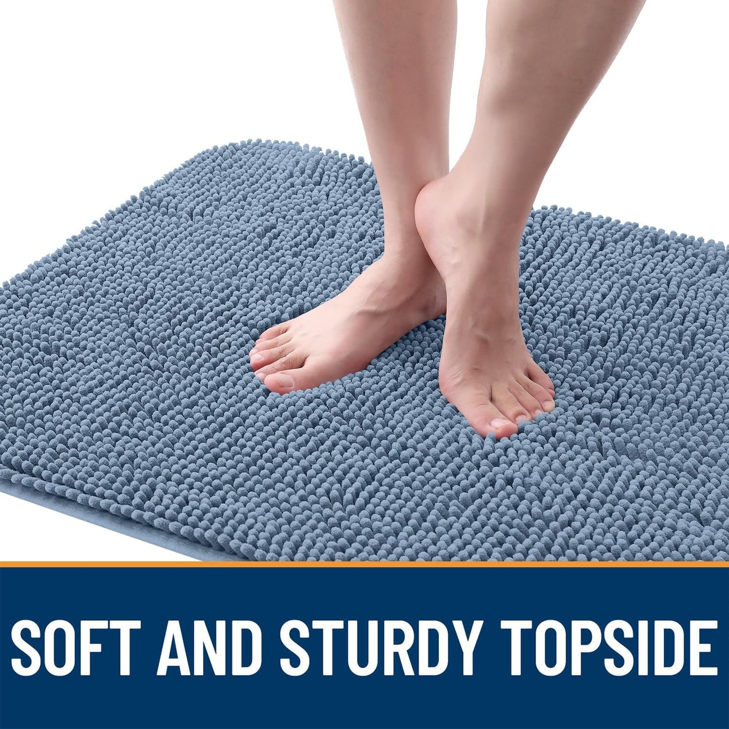 OLANLY Dog Door Mat - Absorbent Non-Slip Chenille for Muddy Paws | 24x16, Quick Dry Indoor Entryway Carpet, Airy Blue