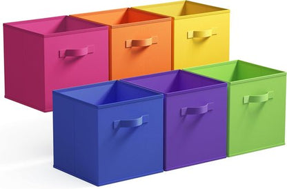 Granny Says 11-Inch Cube Storage Bins - Colorful Fabric Organizers for Kids' Rooms | 6-Pack Rainbow Design