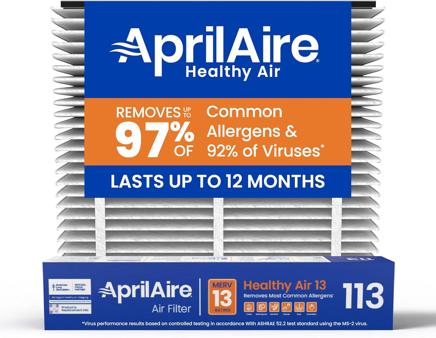 AprilAire 113 Replacement Filter - MERV 13 Whole House Air Purifier Filter, 16x20x4 (Single Pack)
