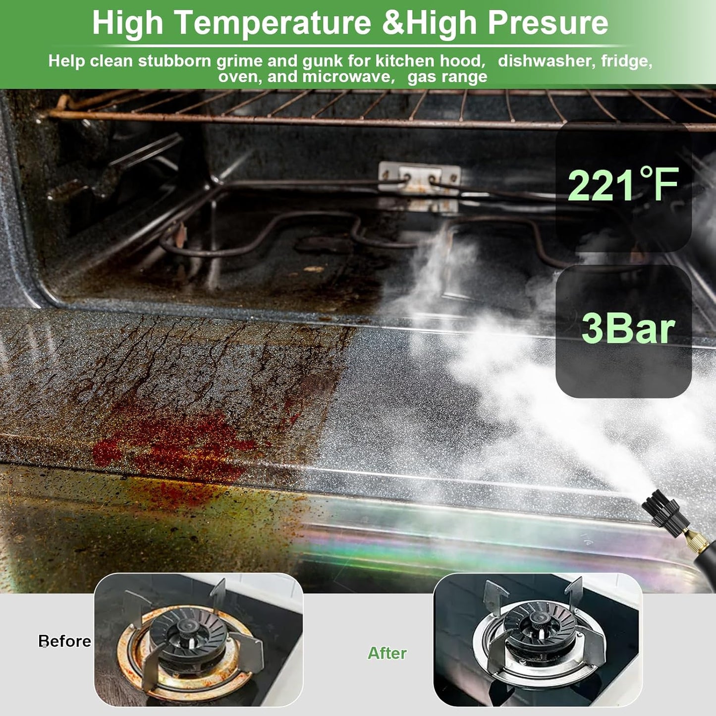 Skiennix Handheld Steam Cleaner - 15s Quick Heat-Up, 1.2L Tank, 9 Accessories for Home & Car Detailing
