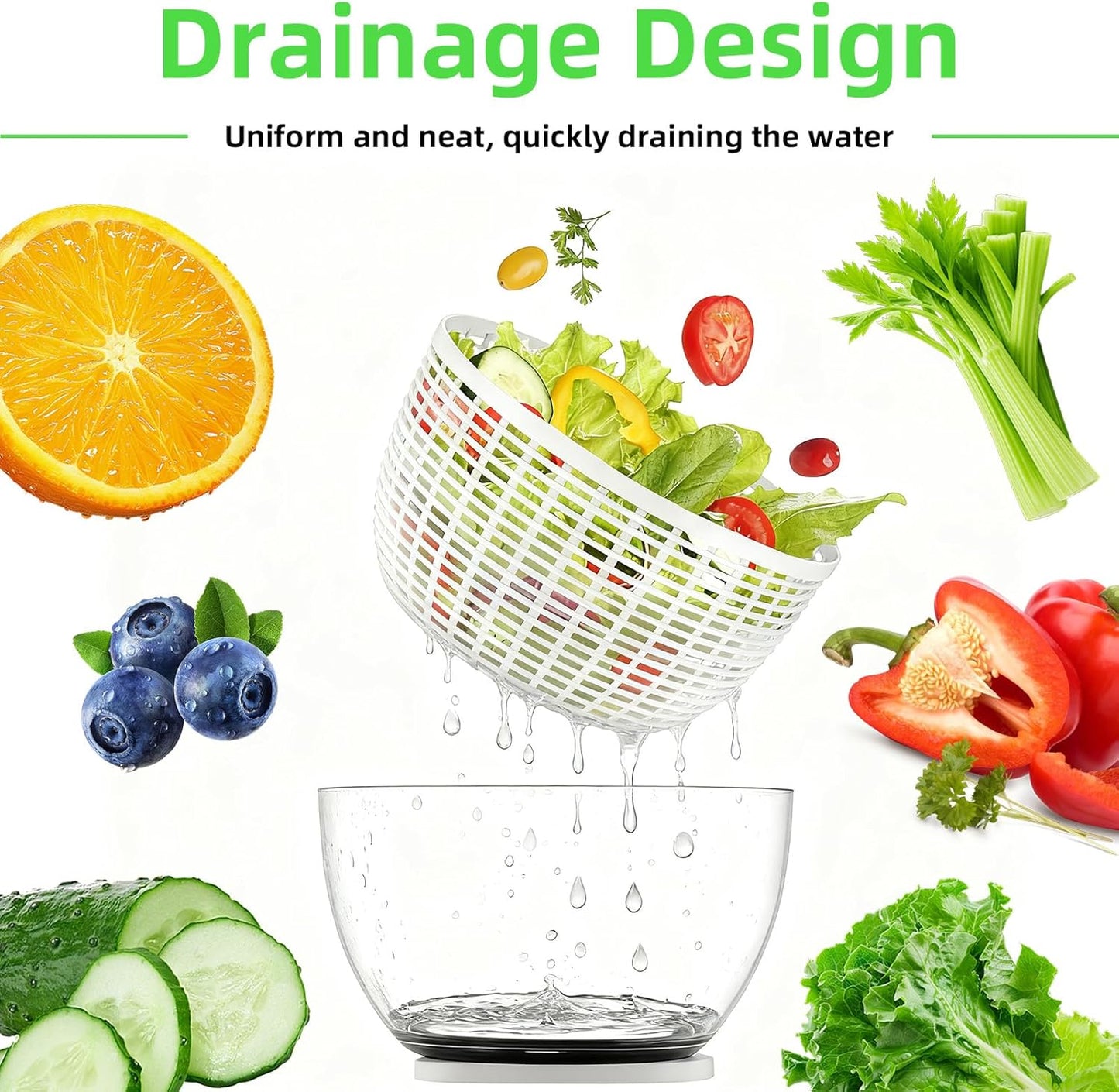 Salad Spinner - Skiennix Lettuce Spinner with Push-Button Lid & Non-Slip Base | 3.8QT Vegetable Washer