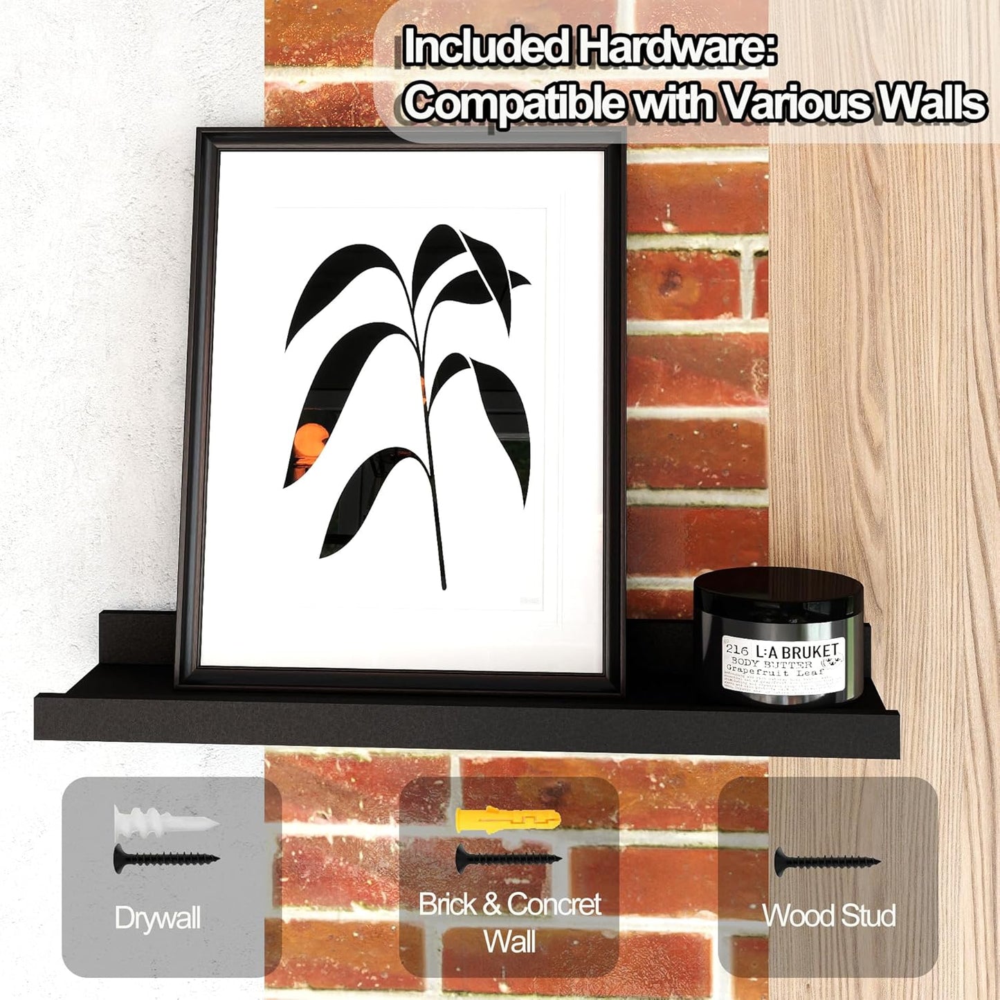 Skiennix Black Floating Shelves - Wall-Mounted Wood Storage for Bedroom, Living Room & Kitchen | Set of 2, 14 Inches