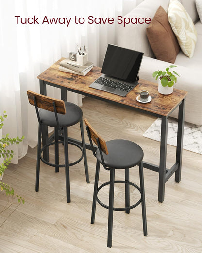 VASAGLE Bar Stools - Set of 2 PU Upholstered Breakfast Stools with Back & Footrest | Rustic Brown & Black, 29.7 Inches