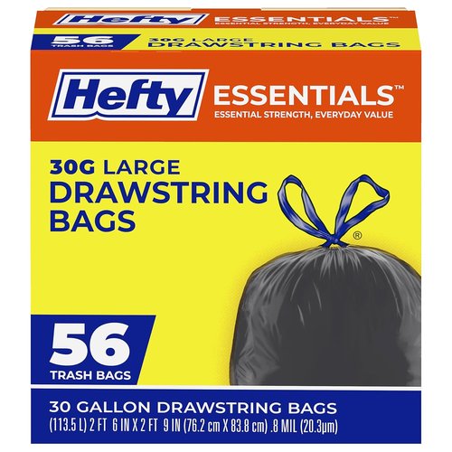 Hefty Essentials 30 Gallon Trash Bags - 56 Count Bulk Black Garbage Bags for Large Items | Scent Free