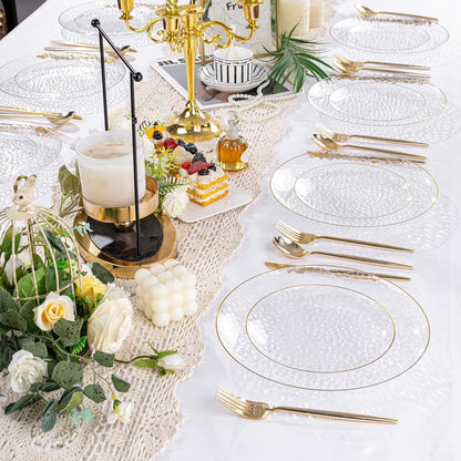 Rubtlamp Clear Plastic Plates - 60 Pcs Heavy-Duty Disposable Plates with Gold Rim | Perfect for Weddings & Parties