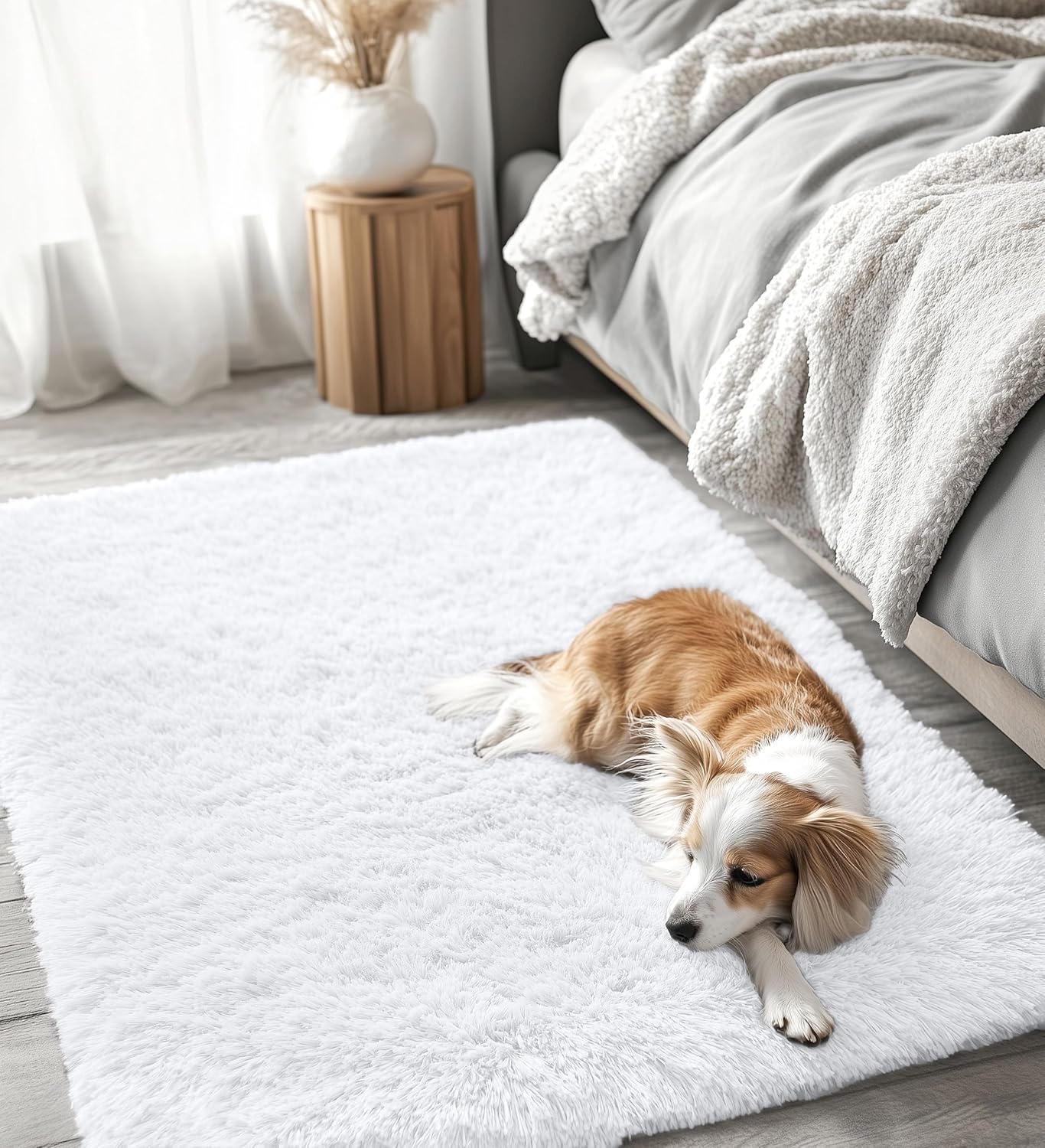 OLANLY Soft Fluffy Shaggy Accent Rug - 3x4 Machine Washable Area Rug for Bedroom & Nursery, White