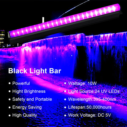 BOSITE 2 Pack 10W Black Light Bar 1ft T5 LED Blacklight Bar 395-400nm UV Black Light Fixtures USB Black Light Tube Black Lights for Glow Party Bedroom Body Paint Fluorescent Poster Tapestry Birthday