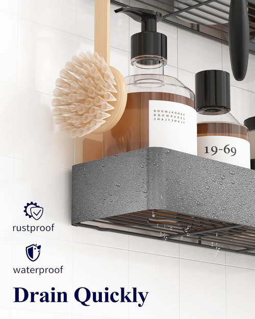 Kitsure Shower Caddy - Rustproof Adhesive Organizer for Bathroom Storage | Dark Grey, 2 Pack