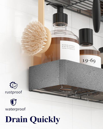 Kitsure Shower Caddy - Rustproof Adhesive Organizer for Bathroom Storage | Dark Grey, 2 Pack