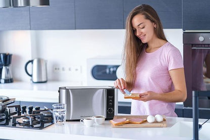 Elite Gourmet ECT-3100 Long Slot 4-Slice Toaster - Extra Wide Slots, 6 Toast Settings, Stainless Steel & Black