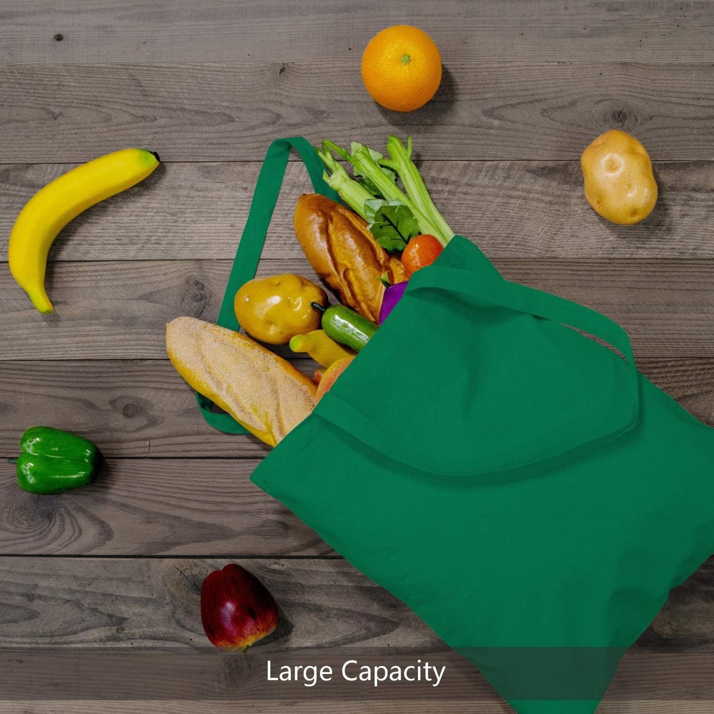 TOPDesign 16"x15" Kelly Green Cotton Tote Bags - 24-Pack Lightweight Reusable Grocery Bags for DIY & Promotions