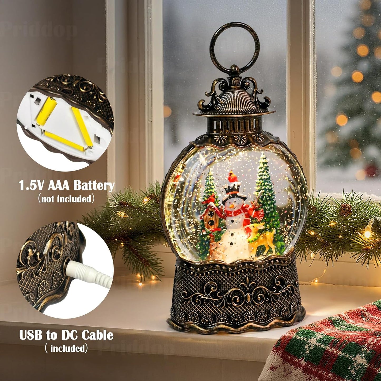 Priddop Snowman Snow Globe - Musical Christmas Decoration with Classic Relief Texture | 10.6 Inch