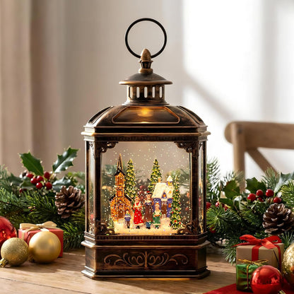 VISFLAIR Musical Snow Globe Lantern - Lighted Church Carolers Christmas Decoration | Battery Operated & USB Powered