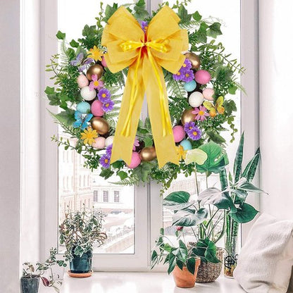 Hongsome Large Yellow Easter Wreath Bow Decor - Classic Glitter String & Burlap Ribbon | 2 Pcs Set