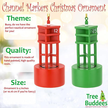 Port and Starboard Channel Marker Ornament Set - Nautical Boating Christmas Decorations