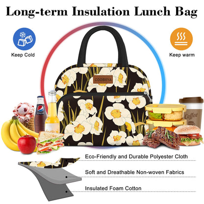 Coobiiya Lunch Bag Women, Lunch Box Lunch Bag for Women Adult Men, Small Leakproof Cute Lunch Tote Large Capacity Reusable Insulated Cooler Lunch Container for Work/Office/Picnic/Travel-Daffodil