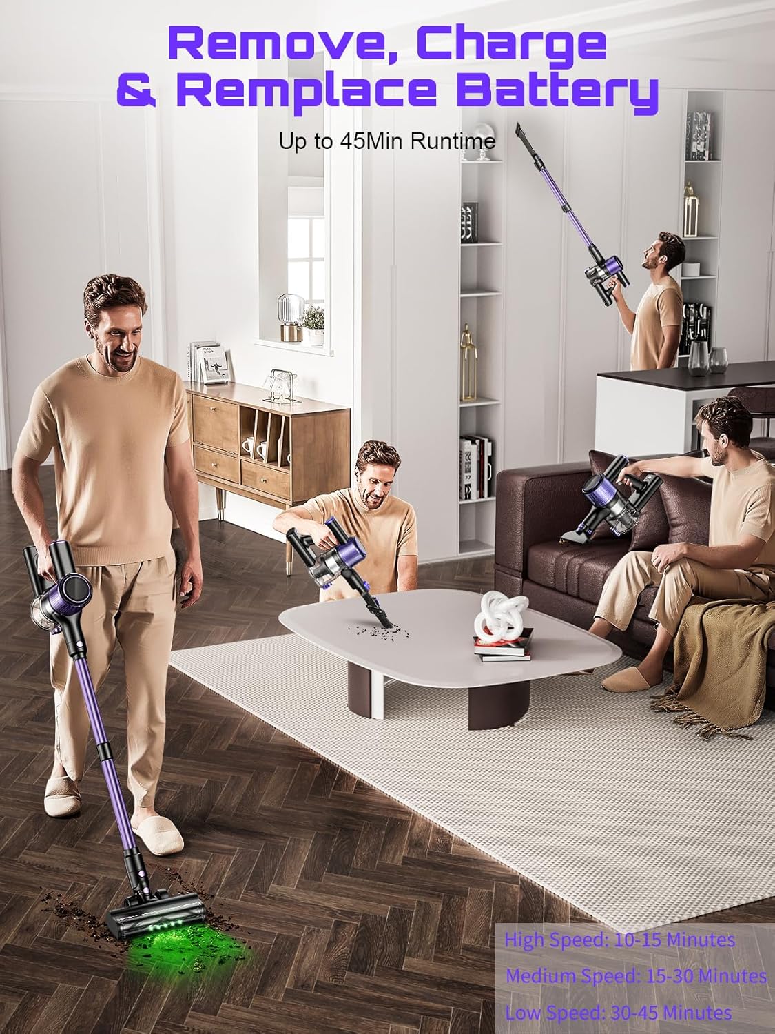 OIRFND Cordless Vacuum Cleaner - 10-in-1 Lightweight Stick Vacuum with Powerful Suction & Anti-Tangle Brush | Ideal for Home & Carpets