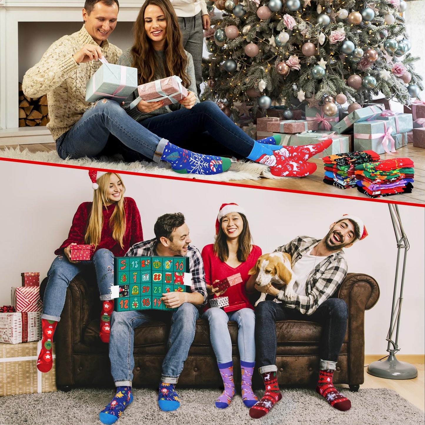 MOVINPE Advent Calendar Socks - 24 Pairs of Funny Christmas Crew Socks for Adults | Warm Cotton Countdown Gifts