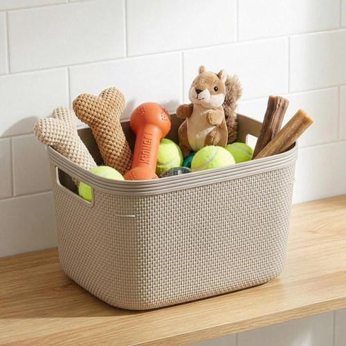 BINO Plastic Storage Bins - 5.5 Liter, Taupe | 3 Pack Woven Baskets for Organized Pantry