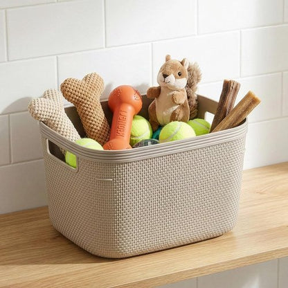 BINO Plastic Storage Bins - 5.5 Liter, Taupe | 3 Pack Woven Baskets for Organized Pantry