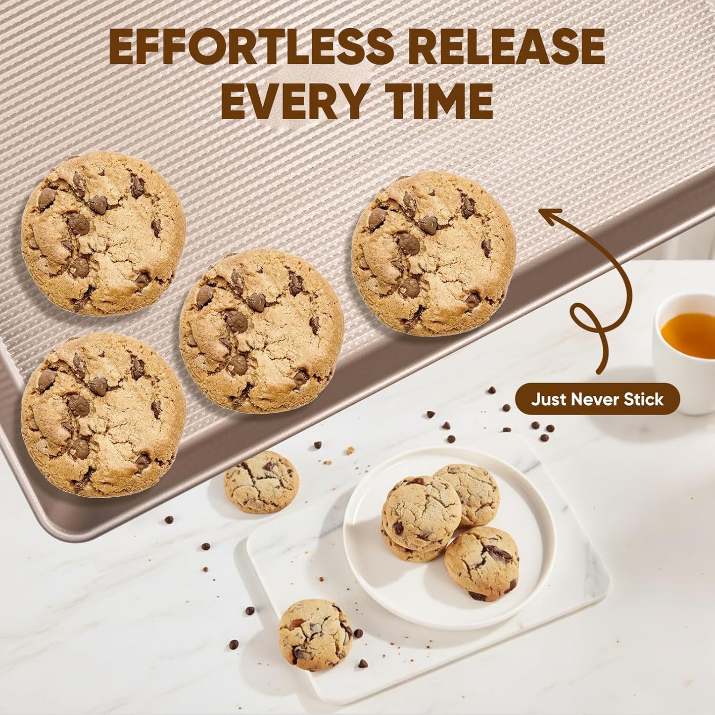 Sakerplus Nonstick Baking Sheet Pan Set - Heavy Duty Cookie Sheets, Rust-Resistant, Easy Clean | 3-Piece Set in Champagne Gold
