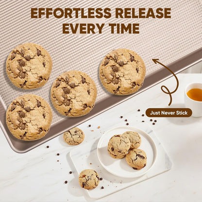Sakerplus Nonstick Baking Sheet Pan Set - Heavy Duty Cookie Sheets, Rust-Resistant, Easy Clean | 3-Piece Set in Champagne Gold
