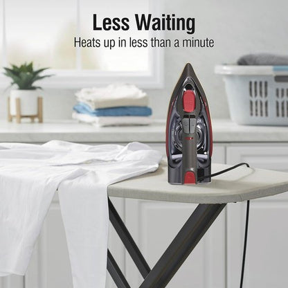 CHI Steam Iron - Professional Grade 1700 Watts with 8’ Retractable Cord & Titanium Soleplate | Black/Chrome