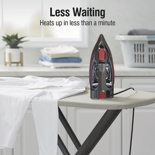 CHI Steam Iron for Clothes with 8’ Retractable Cord, 1700 Watts, 3-Way Auto Shutoff, 400+ Holes, Professional Grade, Temperature Control Dial, Titanium Infused Ceramic Soleplate, Black/Chrome (13109)