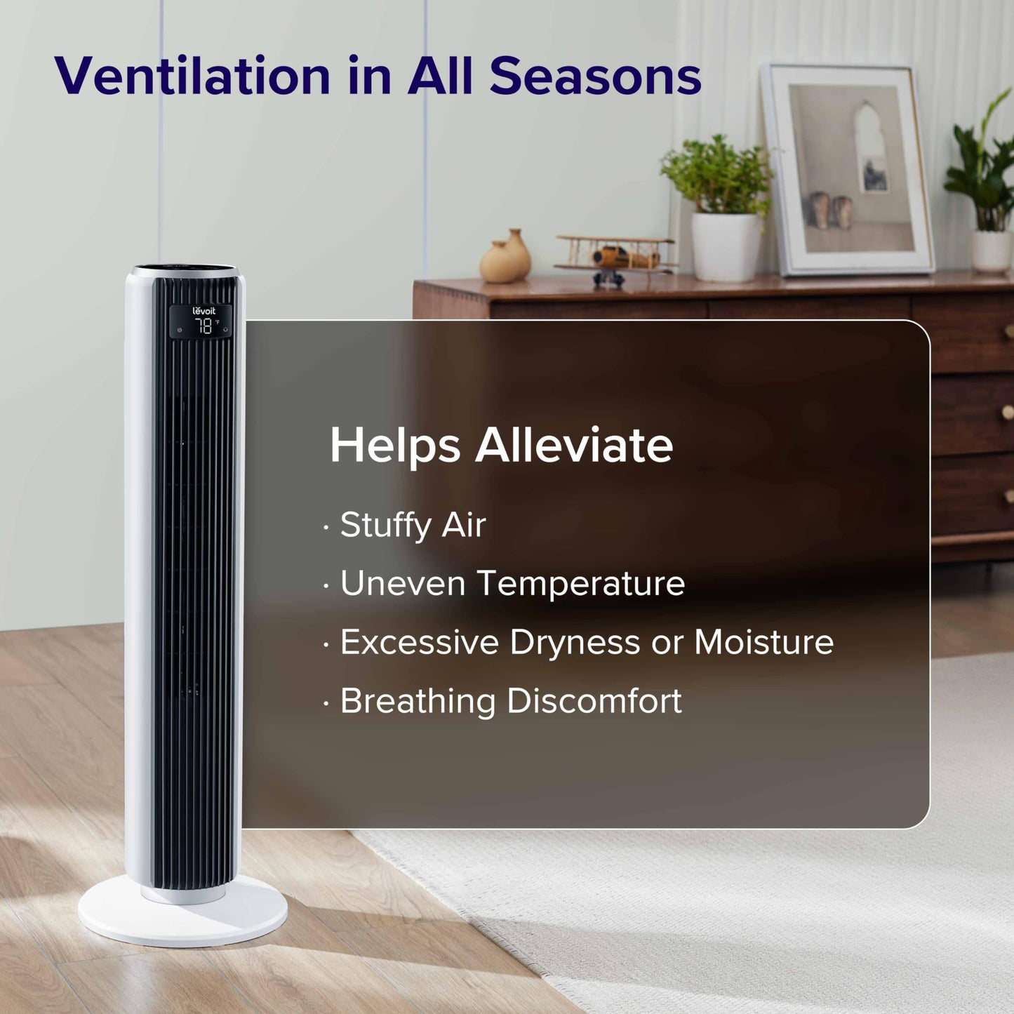 LEVOIT Tower Fan for Bedroom, Standing Fan that Blows Cold Air for Home, 28dB Quiet for Sleep, Remote, 90° Oscillation, 12H Timer, 25ft/s Velocity, 5 Speeds, 4 Modes, Bladeless 36 inch, White