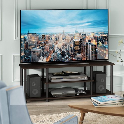 Furinno 3-Tier TV Stand - No Tools Assembly for Up to 50 Inch TVs | Dark Brown/Black Finish
