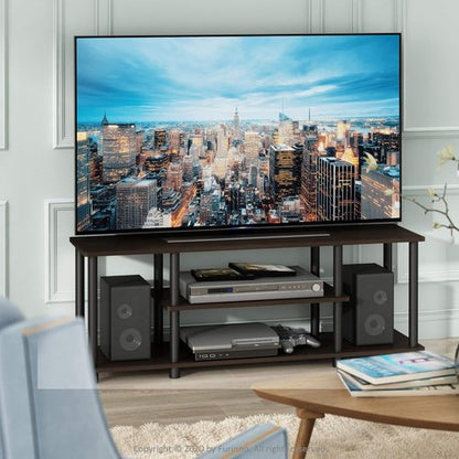 Furinno 3-Tier TV Stand - No Tools Assembly for Up to 50 Inch TVs | Dark Brown/Black Finish