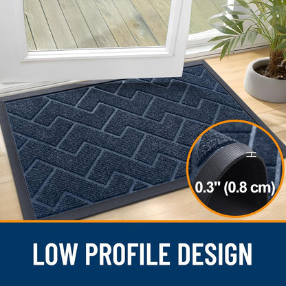 OLANLY Waterproof Front Door Mat - All-Season Herringbone Design, Easy Clean, Natural Rubber | Blue, 71x47