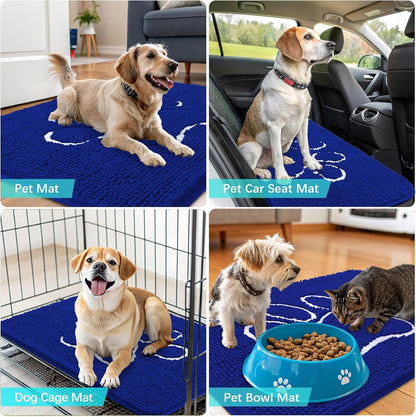 OLANLY Dog Door Mat - Absorbent Muddy Paws Doormat | Non-Slip Chenille 36x24, Royal Blue