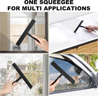 Skiennix Shower Squeegee - Stainless Steel Glass Cleaner with Silicone Blade & No-Drill Hook