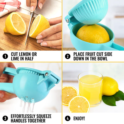 Zulay Premium Quality Metal Lemon Squeezer, Citrus Juicer, Manual Press for Extracting the Most Juice Possible - Light Blue