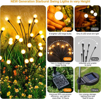 ASMAD Solar Lights - 4 Pack Outdoor Garden Lights with 32 LEDs | Unique Firefly Decor for Patios