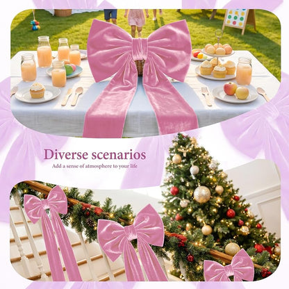 Pink Velvet Christmas Tree Topper Bow - 16x52in, Built-In Shaping, Large Decor Bow