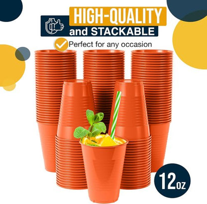 Exquisite Party Solids 12 Oz Orange Plastic Cups - 50 Pack Disposable Drinkware for Events